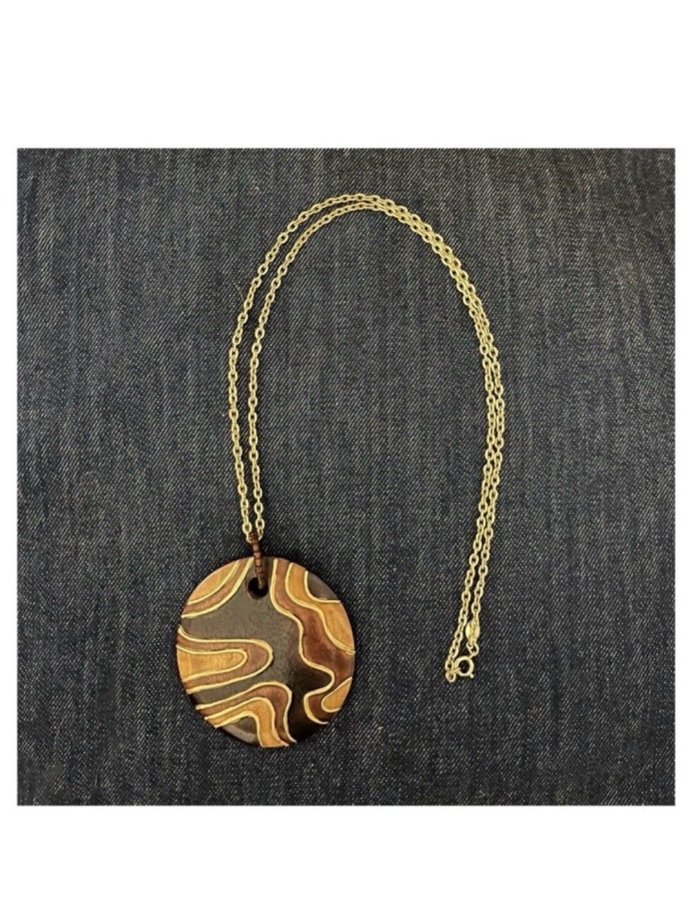 Vintage Boho Abstract Swirl Pendant Necklace with Gold-plated Chain